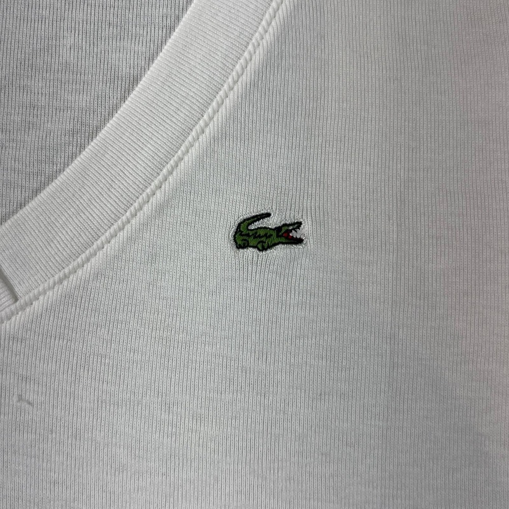 Lacoste V-Neck T-Shirt Women US Size S (EU/4) White Cotton Logo Tee Vintage NWT - Picture 3 of 10